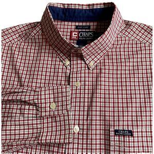 Chaps Ralph Lauren Mens Sz XL Red & Black Plaid Button Down Shirt Cotton Blend
